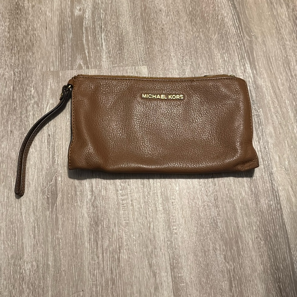 Michael Kors Dark Pink Clutch Purse Wristlet Zipper Closure Handbag Bag